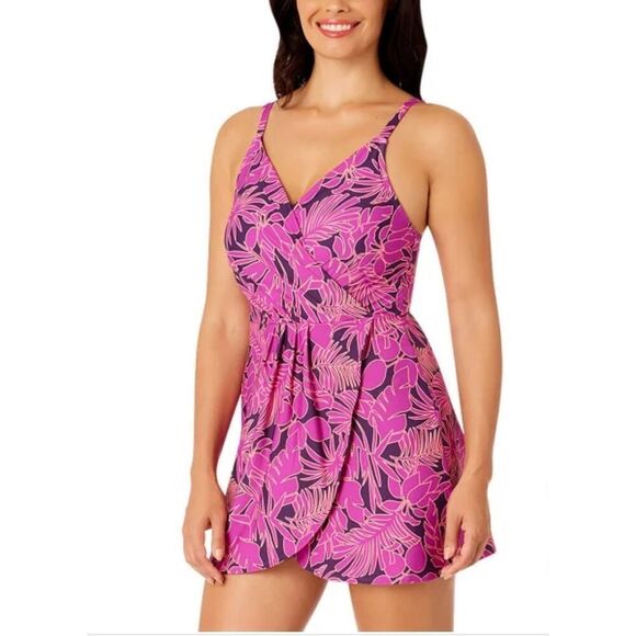 LANDS’ END Ladies’ Swim Dress Medium Purple Floral Built-in One Piece Swimsuit - Picture 16 of 16